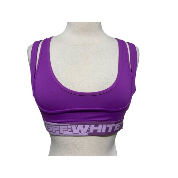 Off-White Virgil Abloh Women's Layered Logo-Hem Bra - Fuschia - Size Large